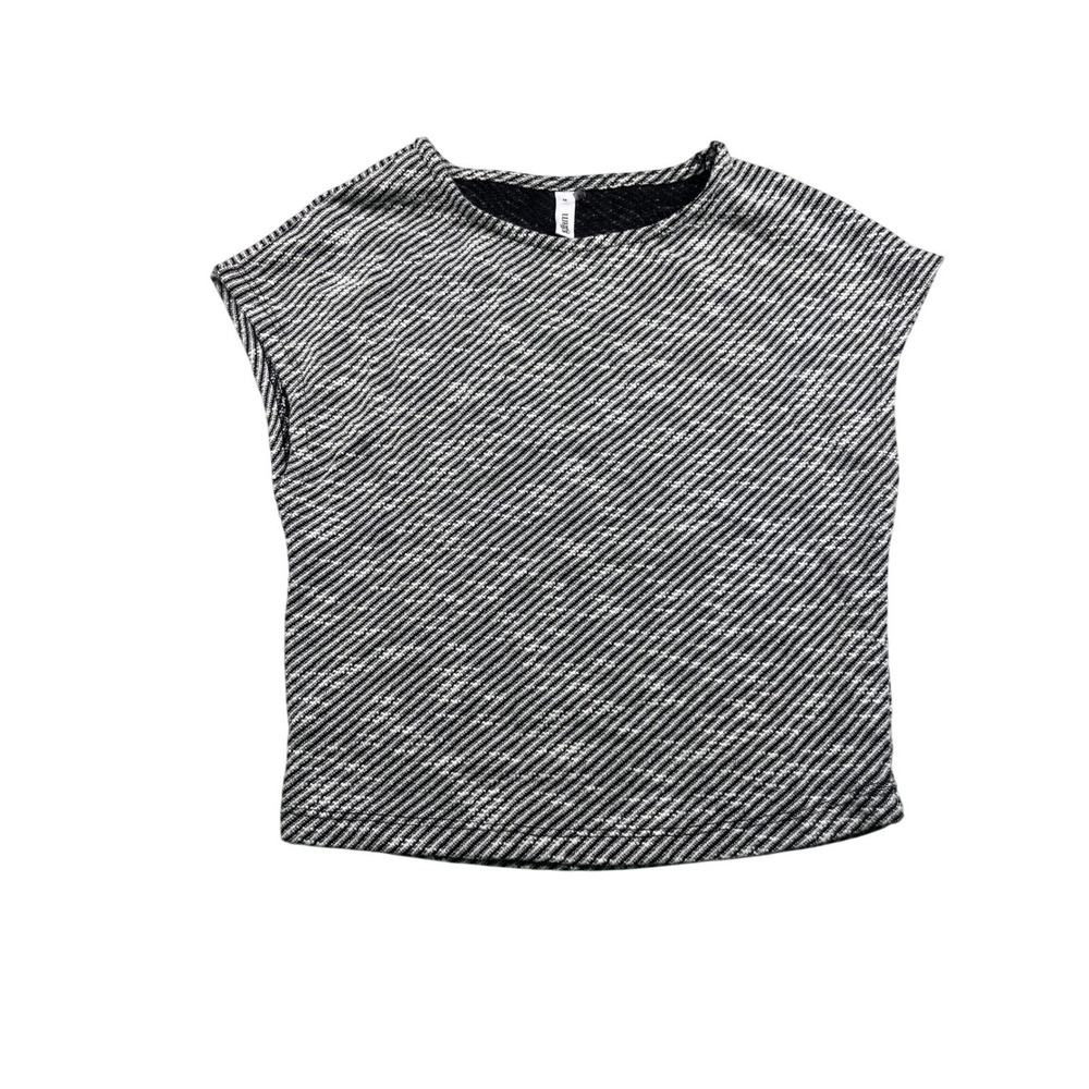Glam Womens Medium Black White Textured Knit Short Sleeve Boxy Top